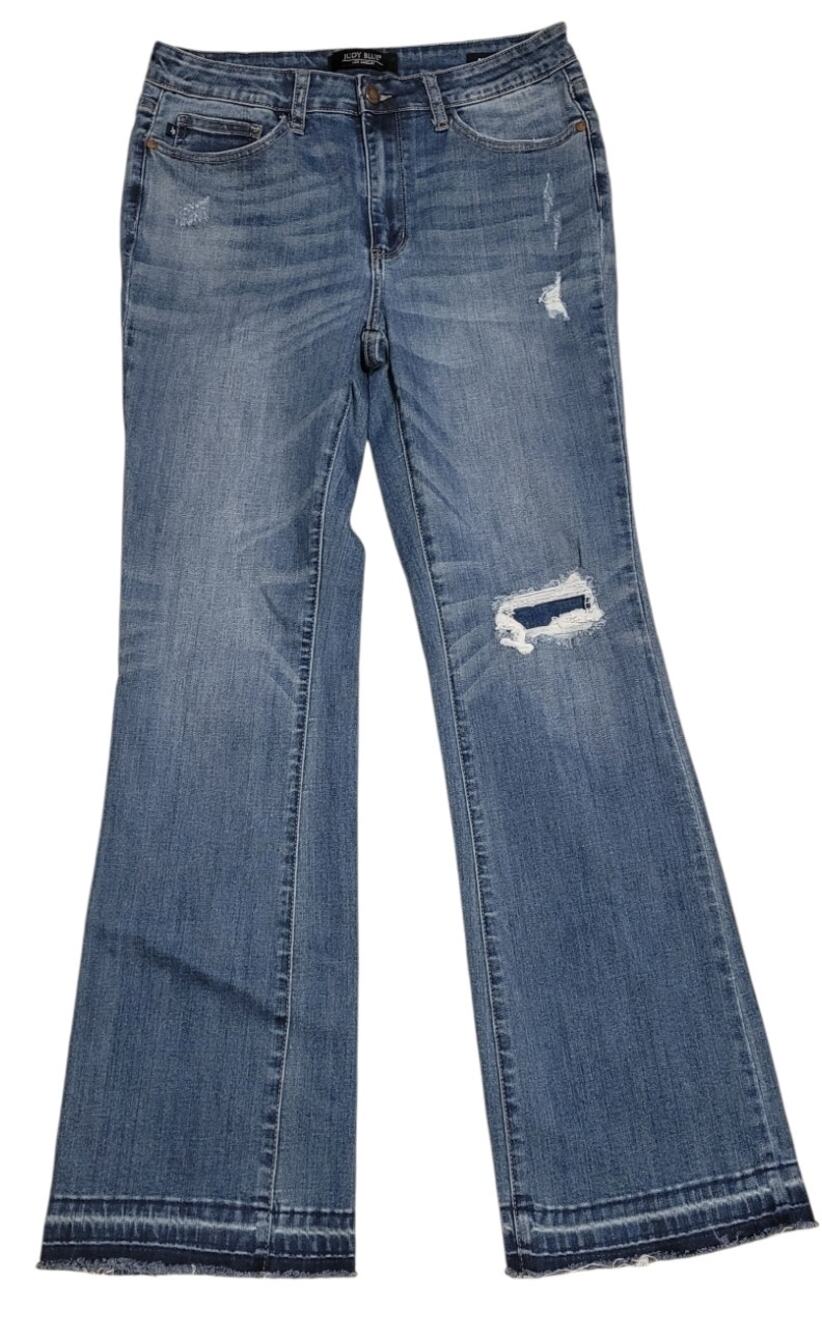 Judy Blue Distressed Bootcut Jeans Mid Rise Raw Hem Size 11/30 EUC
